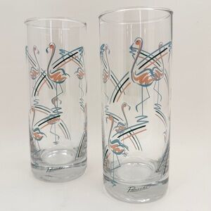 Vintage MCM 1960s Panache Flamingo Tumbler Highball Bar Glasses Set of 2